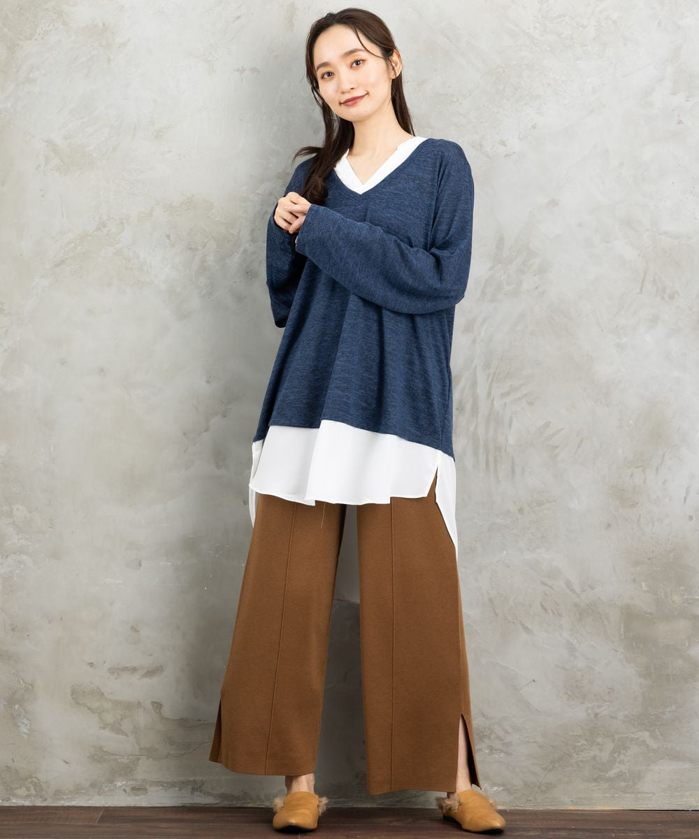 【web限定】【大きいサイズ】 21号(6L～) fransa plus size selection シャツフェイクレイヤードVネックニット